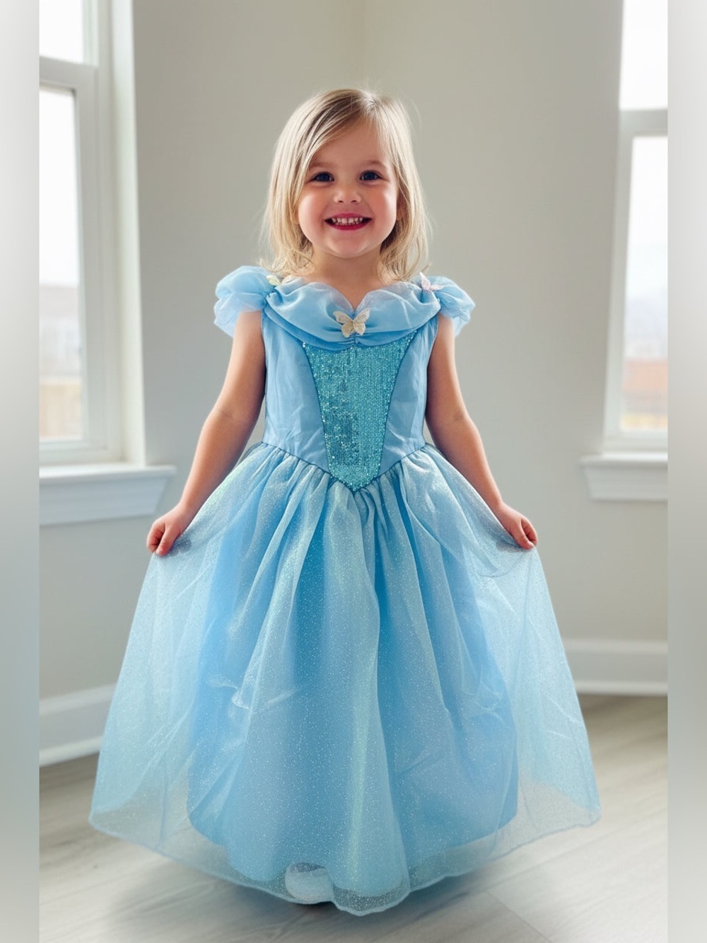 Disguise Light Blue Sparkle Princess Dress with Butterfly Accent